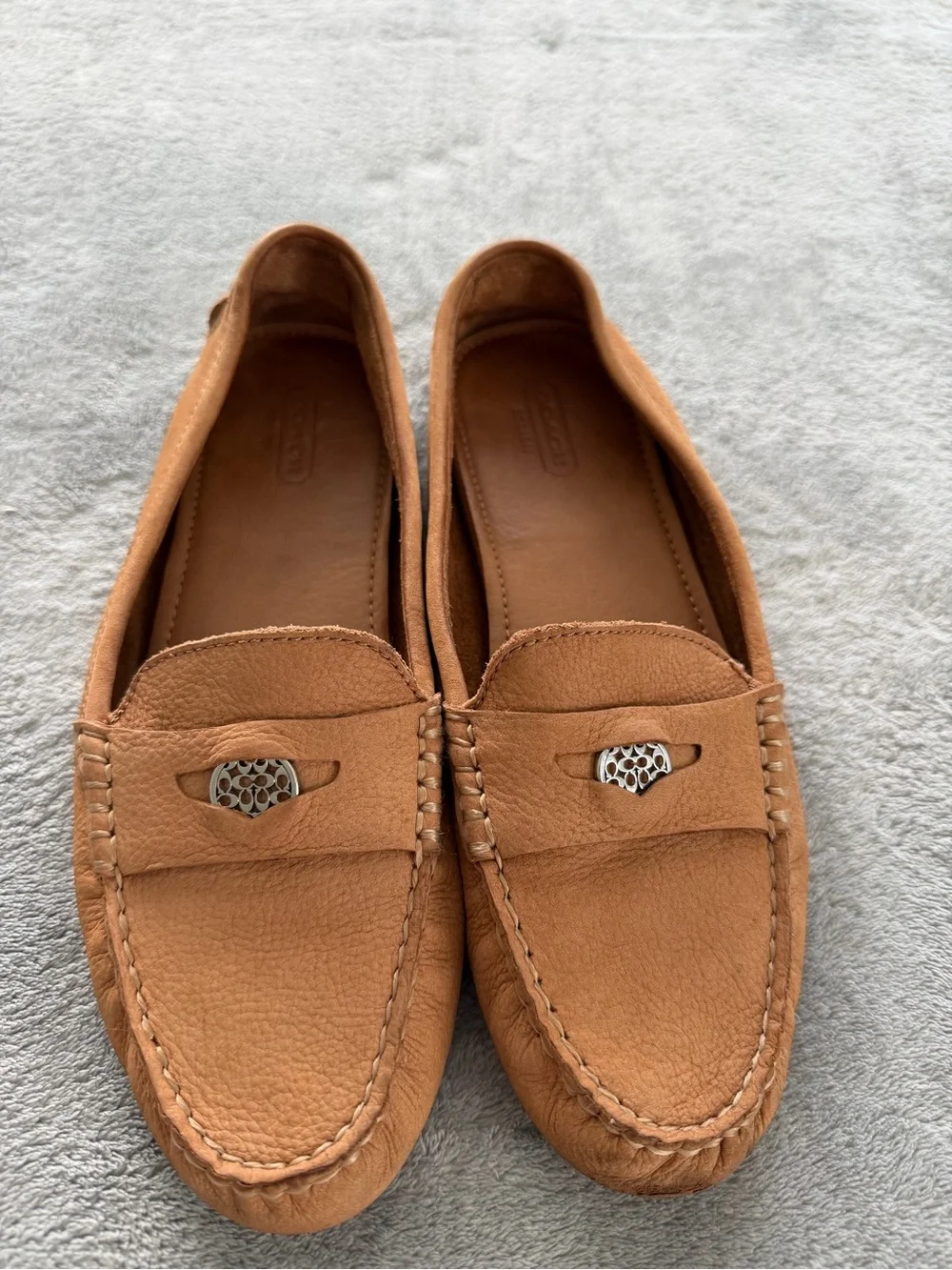 Coach Tan Leather Penny Driver Loafers